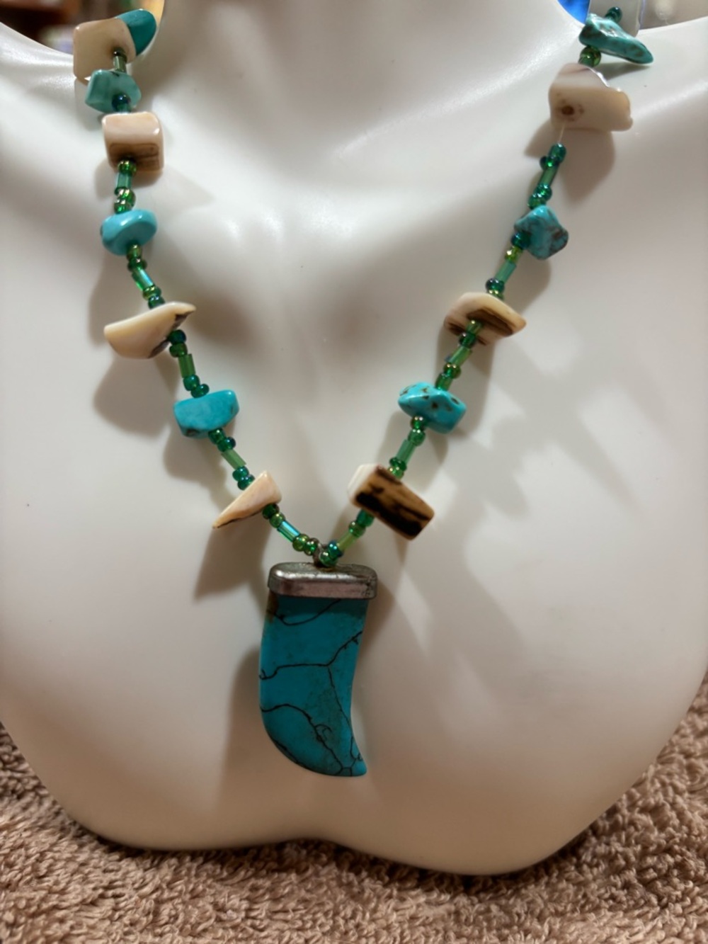 Turquoise and Cream Beaded Pendant Necklace - Women Jewelry